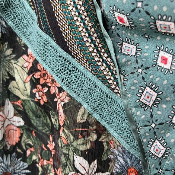 Anthropologie Tiny Blouse Womens Size Medium Teal Floral Geometric Sheer Wrap - Picture 13 of 16